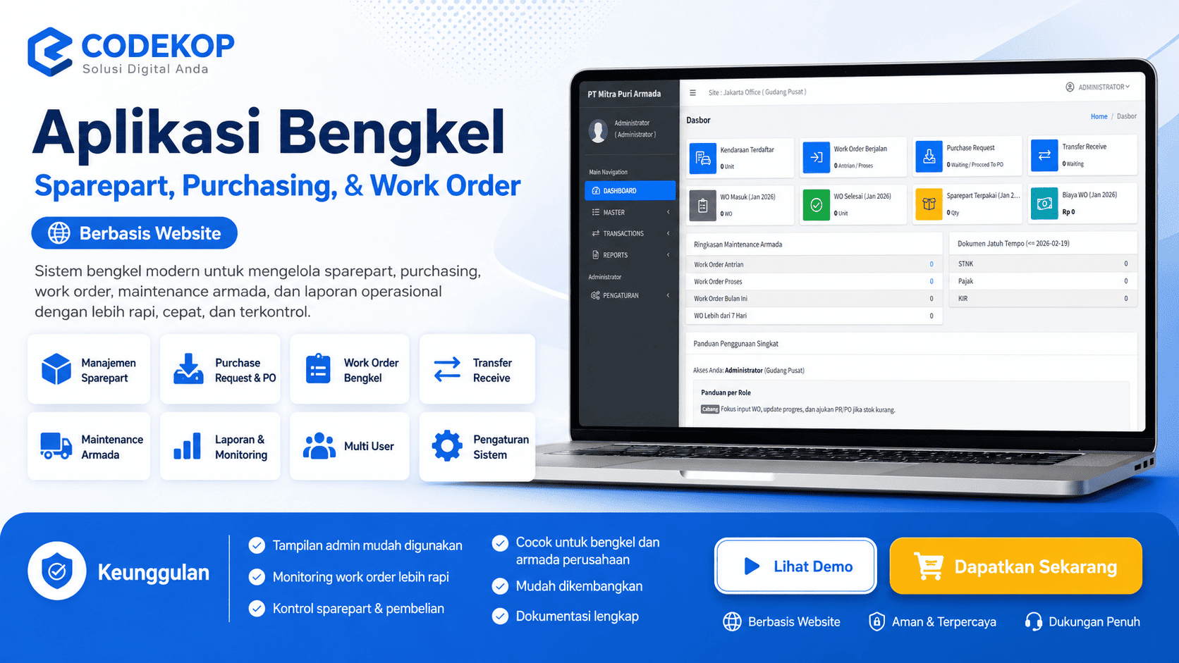 Aplikasi Bengkel untuk Sparepart, Purchasing, dan Work Order