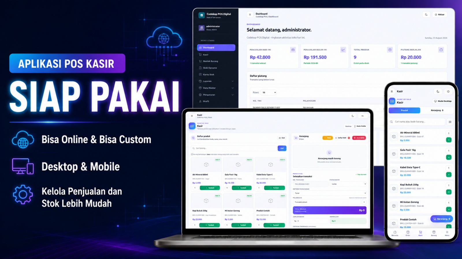 Aplikasi POS Kasir Siap Pakai, Bisa Online dan Bisa Custom