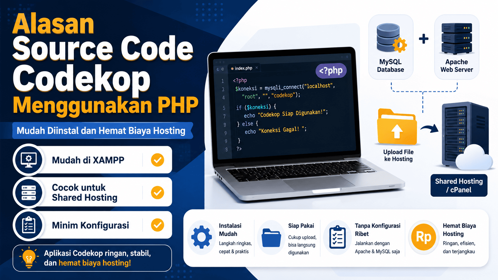Alasan Source Code Codekop Menggunakan PHP: Mudah Diinstal dan Hemat Biaya Hosting.