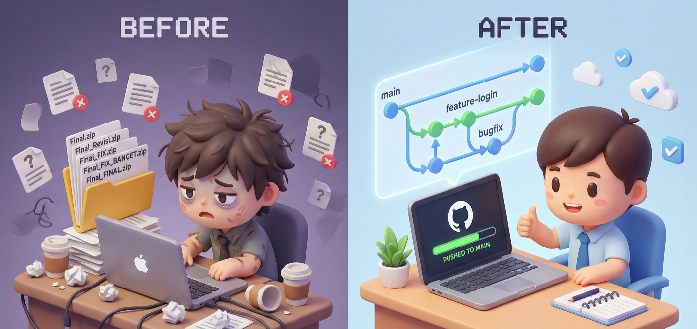 Masih Pakai "Skripsi_Revisi_Final_Banget.zip"? Plis Stop! Kenalan sama Git & GitHub Sekarang Juga.